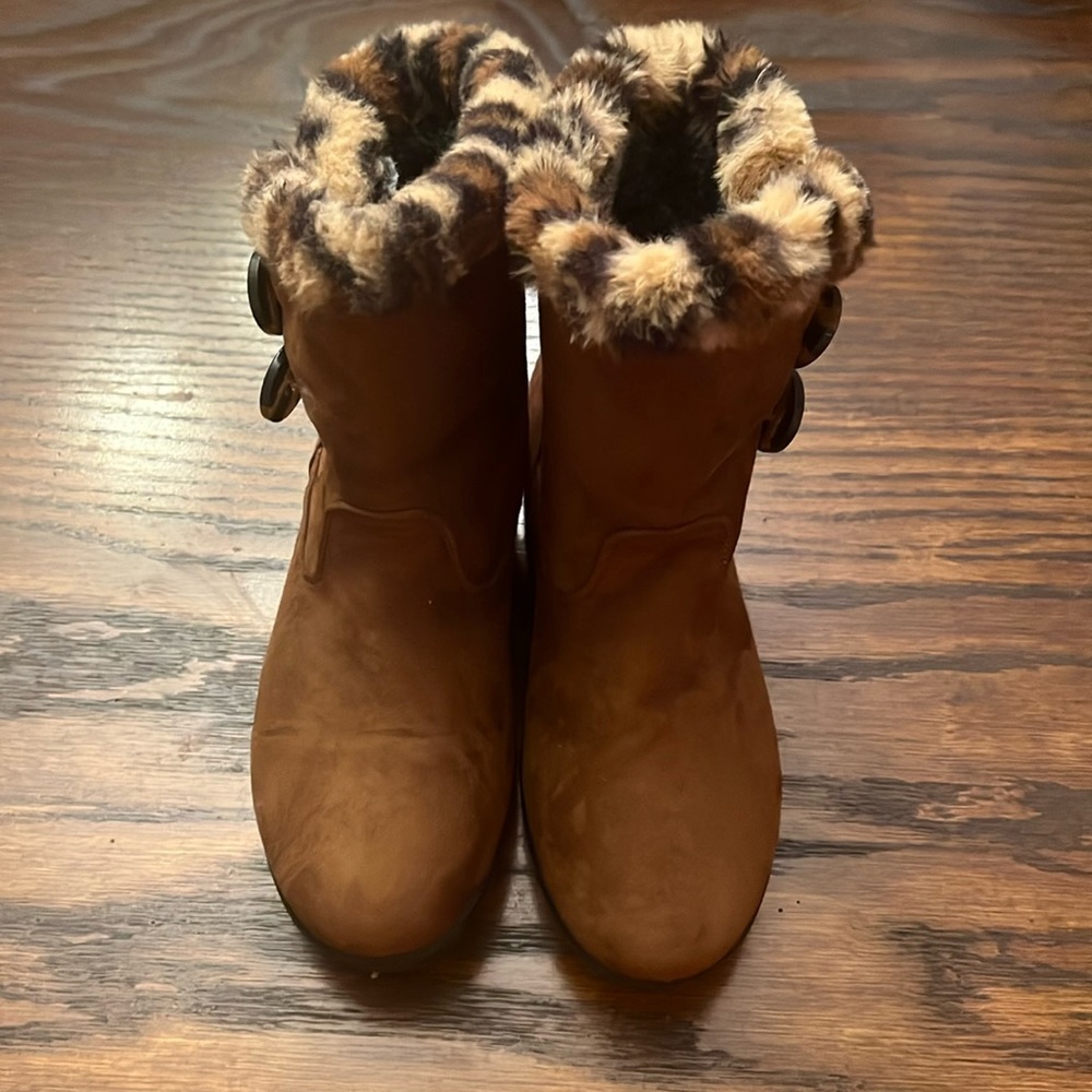 Patrizia by Spring Step brown/leopard print, suede cozy boots